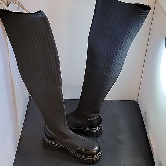 CUCCOO MINIMALIST KNIT DETAIL OVER KNEE BOOTS - Picture 2 of 16